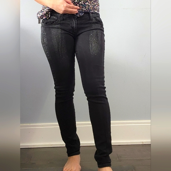True Religion Casey Low Rise Super Skinny Glittered Black Jeans - Picture 11 of 12